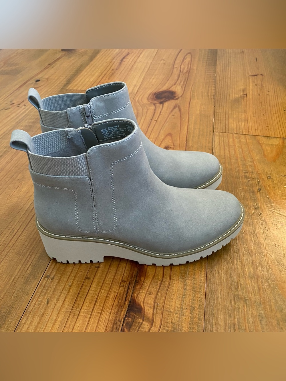 Light Gray Chelsea Lug Platform Ankle Boots